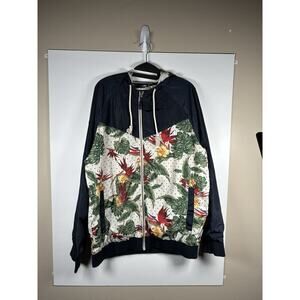 Born Fly 2XL Tropical Floral Colorblock Hooded Windbreaker Jacket Streetwear